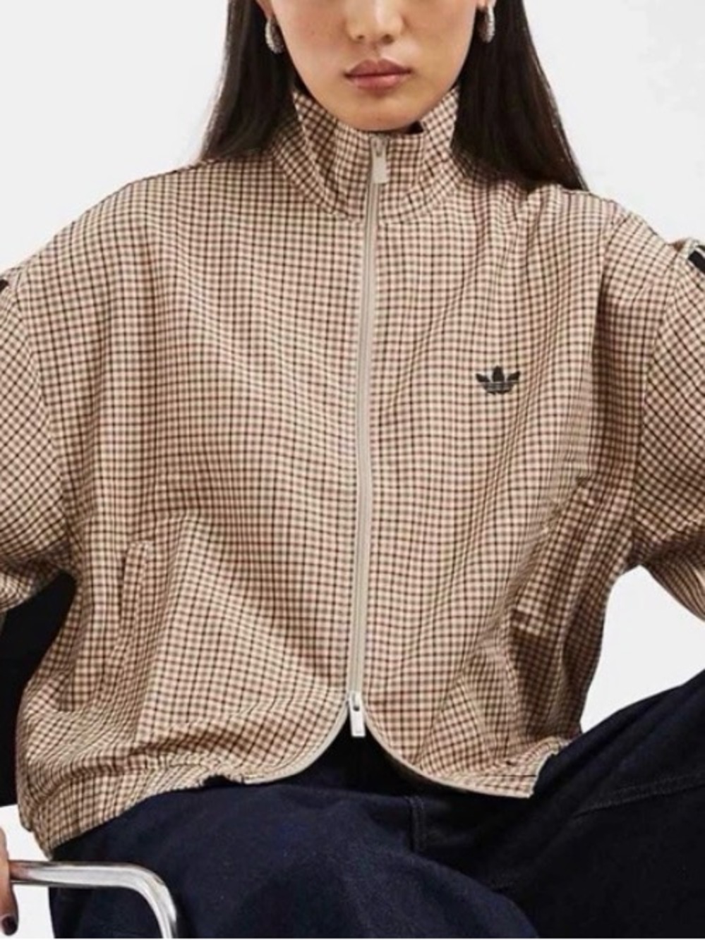 NWT Adidas Originals Women’s XL Checkered Track Jacket Brown Beige 3 Stripes